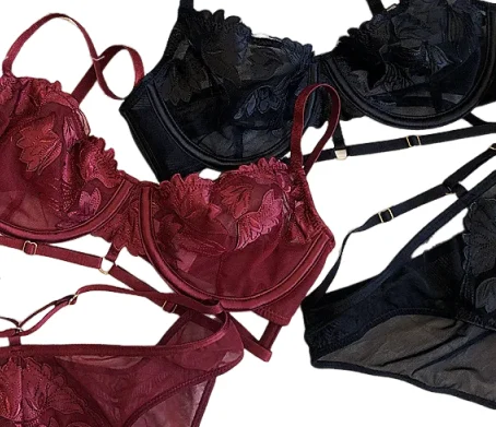 KUCLUT BCD Size Embroidery Hollow Out Lady Sexy Bra And Panty Set Ultrathin Translucent Women Underwear Push Up Summer Intimates