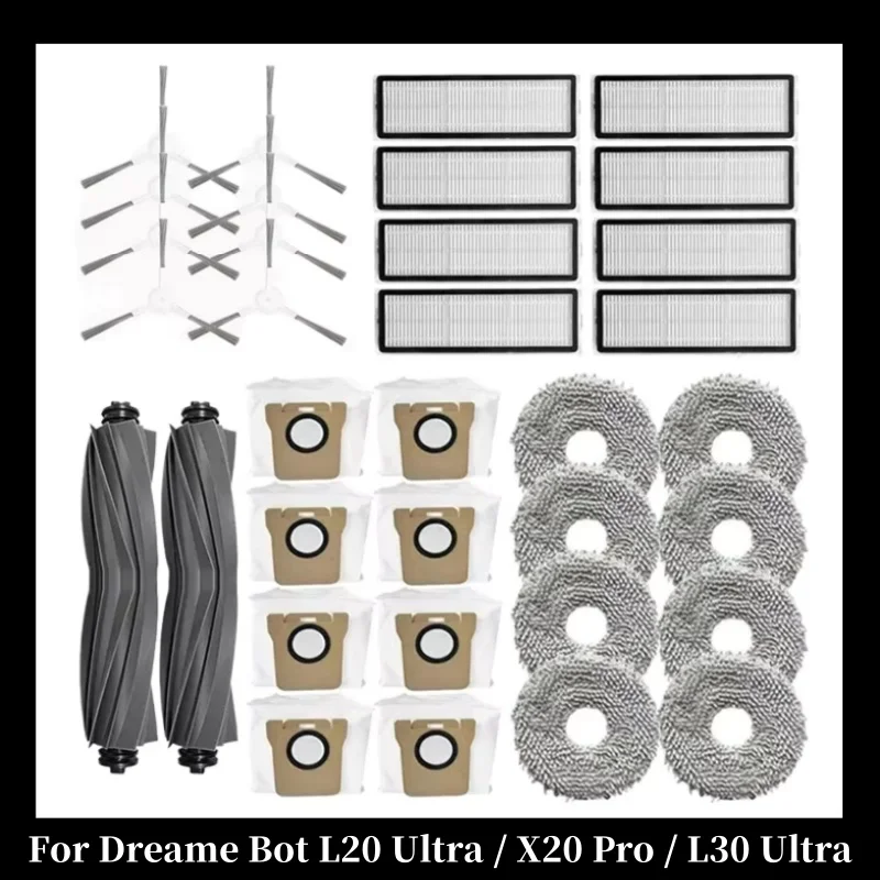 

Compatible For Dreame Bot L20 Ultra / X20 Pro / L30 Ultra Replacement Parts Accessories Main Side Brush Hepa Filter Mop Dust Bag