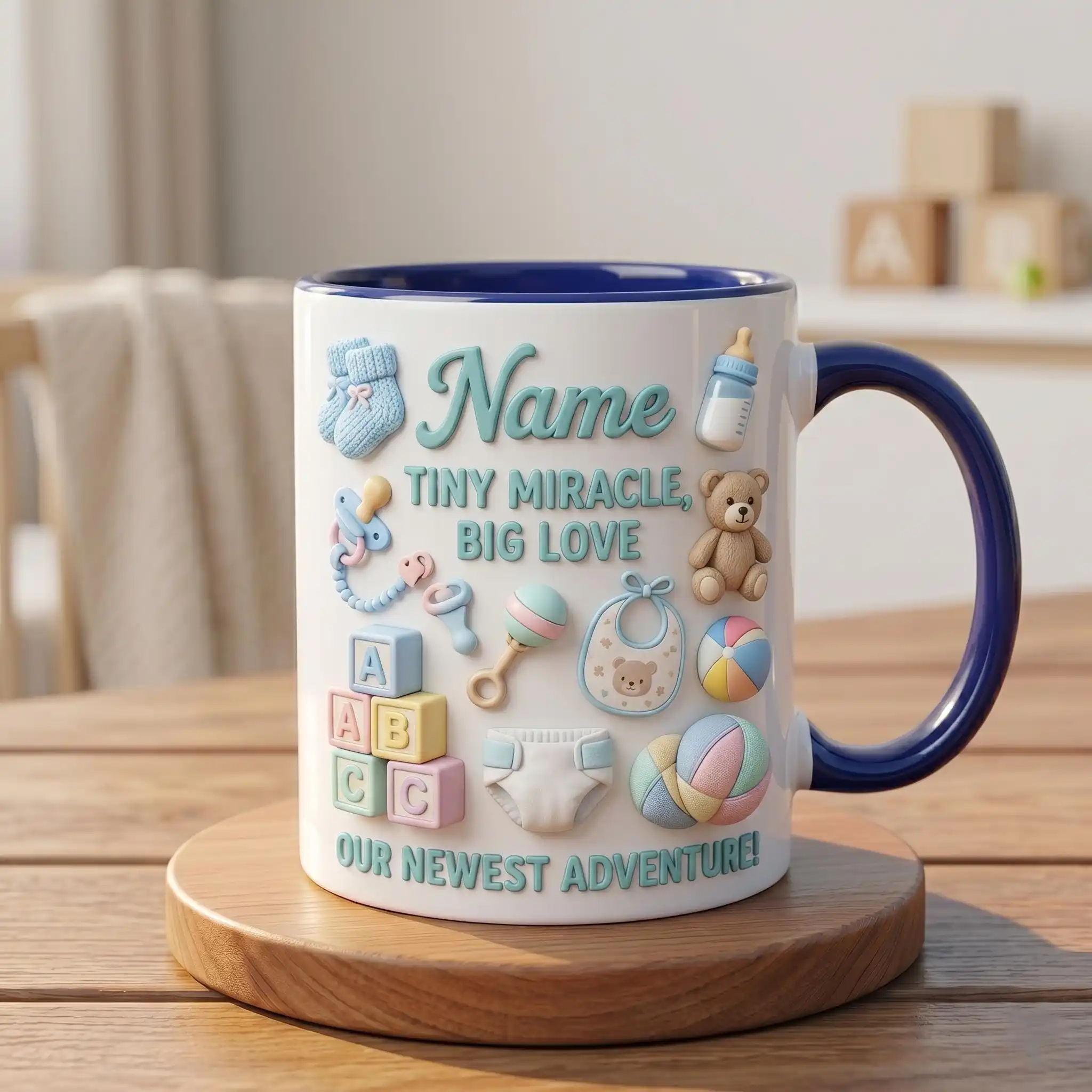Personalized Newborn Name Mug, Baby Birth Souvenir, Imitation 3D Effect Ceramic Drink Cup