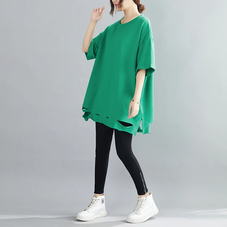 plus Size Women's T-irt Belly Cover Design Summer Unique High-End ort Sve round Ne Cotton Slimming Effectiven