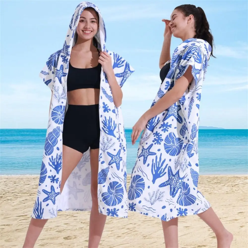 Surf Poncho Microfiber Beach Towel Fabric Hooded Bath Towel Quick Dry Absorbent Swimming Bathrobe Unisex