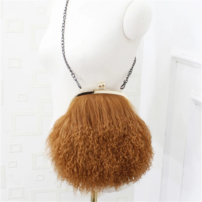 Ladies Fashion Fur Bag Luxury Rolled Wool Shoulder Bag Metal Chain Embellished Large Capacity Fur Crossbody Bag