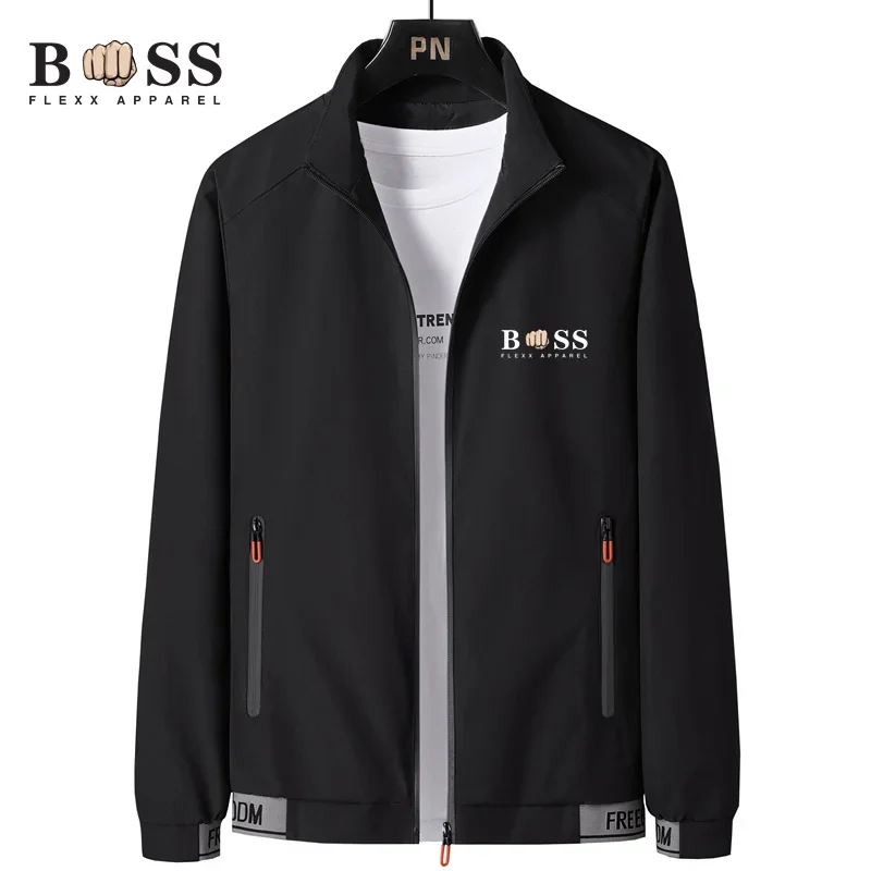 2024 Men's FLEXBSS jacket, men's zippered stand up collar shirt, solid color long sleeved sports shirt, waterproof, windproof