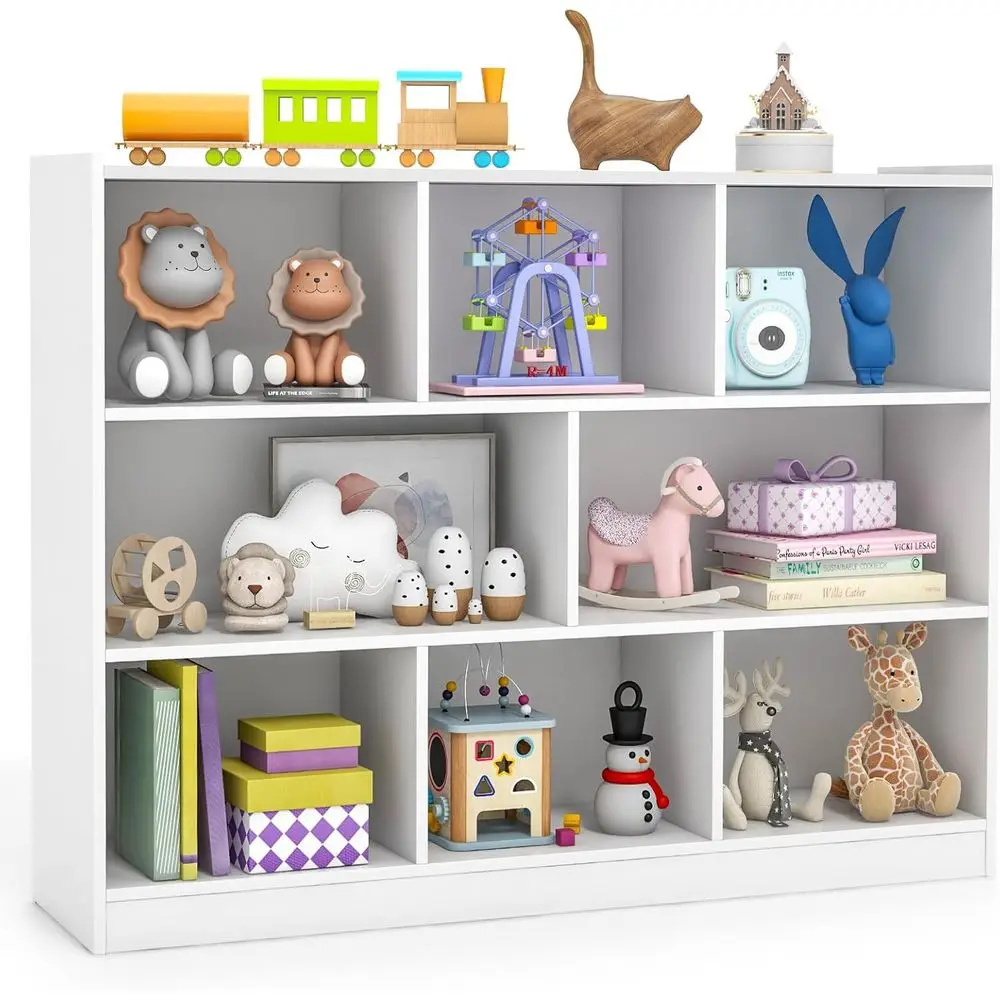 

8-Cube Wooden Bookcase Storage Organizer for Kids, Suitable for Books, Toys, and Display in Nurseries, Classrooms, Playrooms, an