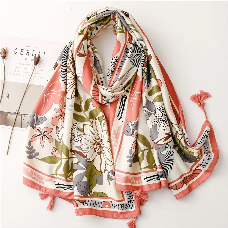 

2023 New Cotton Big Flower Pattern Tassel Scarf Shawls Women Long Soft Beach Floral Print Head Wrap Hijab 3 Color Free Shipping