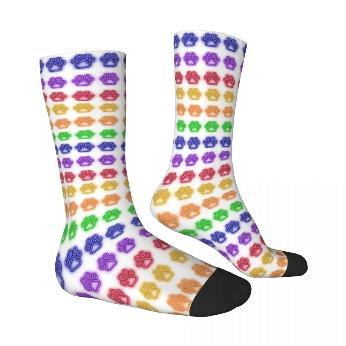 Neon Paw Prints Buttons Unisex Winter Socks Hip Hop Happy Socks Street Style Crazy Sock