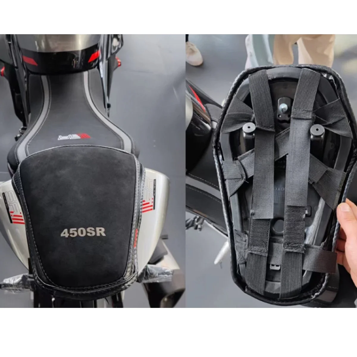 Juste de coussin de siège en éponge épaissie personnalisée, modification de moto, sac à dos pour CFMOTO 450Backpack SR450 450, NK 450NK NK450