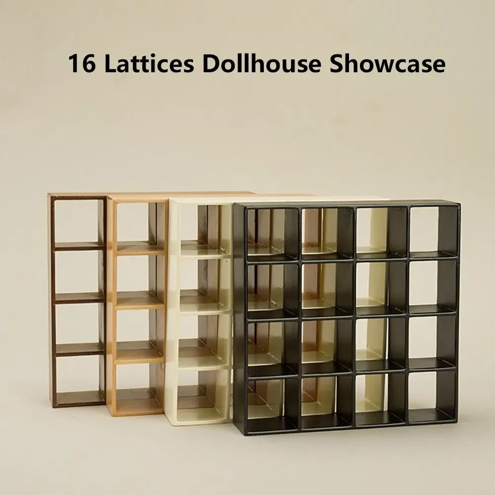 1:12  Wooden Dollhouse Showcase 16 Lattices Exquisite Display Cabinet High Quality Miniature Bookcase Doll House Decor Accessory