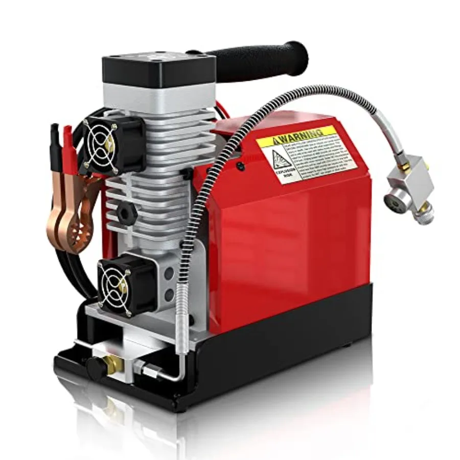 

Portable PCP air compressor for paintball tanks, oil-free aluminum alloy body, black color, 4500 PSI/30 MPa max pressure, dual-