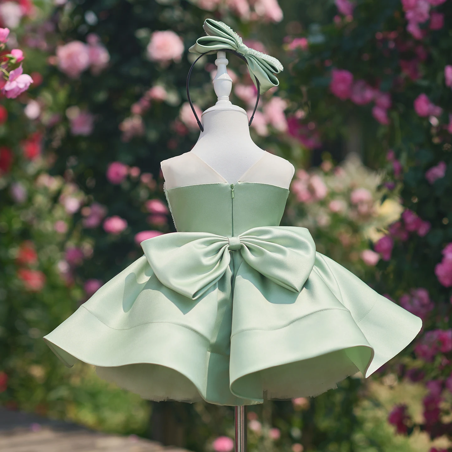 [Bud] High-End Satin Princess Dress for Girls Green Fluffy Birthday Dress Children's 26th Anniversary Elegant Fairy Tale Style