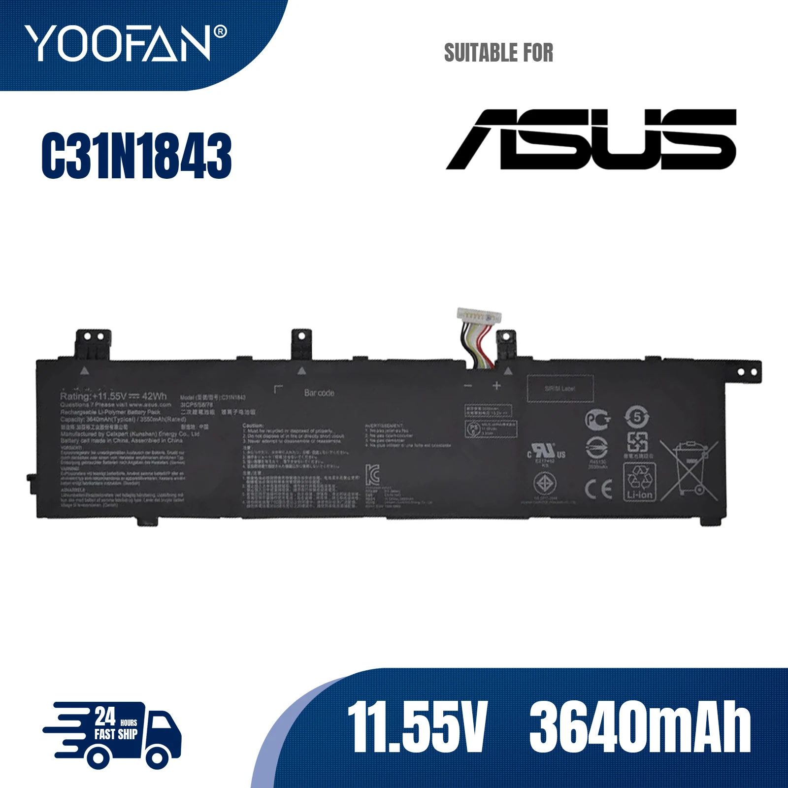 

YOOFAN C31N1843 0B200-03430000 ASUS Laptop Battery For S14 S432 S432FA S432FL S15 S532 S532FA S532FL X432FA X532FL