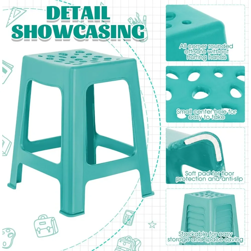 6 Pcs 18 Inch Height Light Duty Plastic Stool for Classroom Seating Plastic Stackable Stools Modern Decorative Stools for Kids