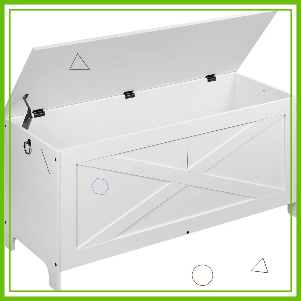 

39.4" Toy Chest with Safety Hinges, Sturdy Wooden Look Storage Box for Living Room, Bedroom, White