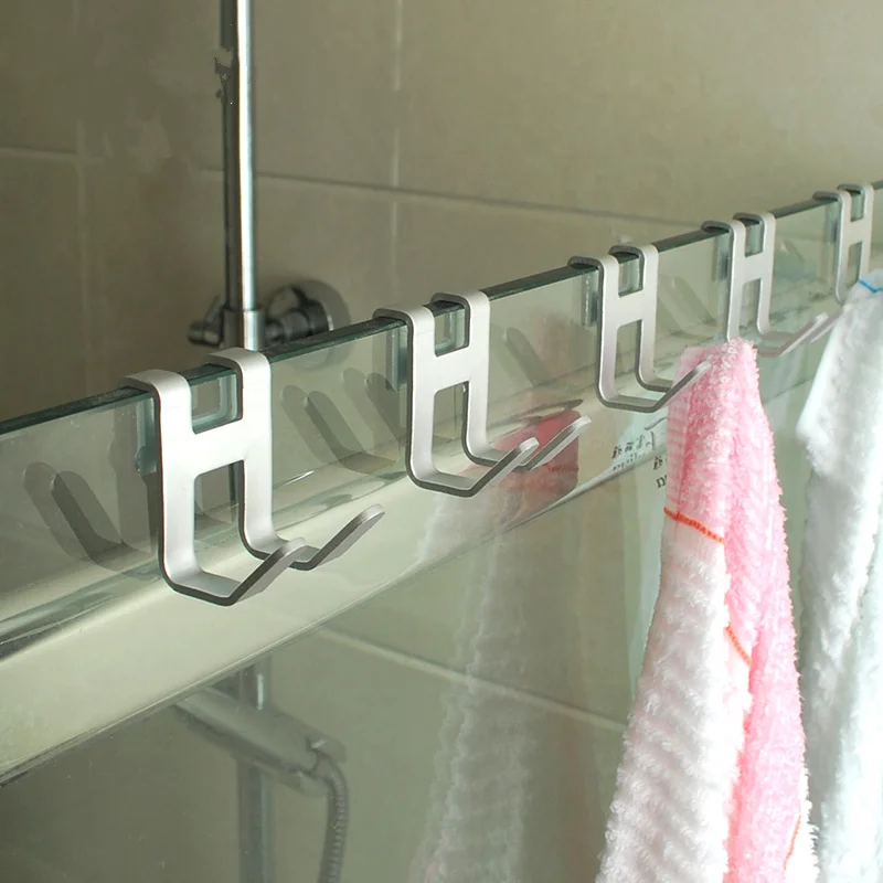 Space Aluminum Metal Door Hook H shape Free Hole Shower Towel Holder Hanger Rack Bathroom kitchen Organize Home Storage Hardware