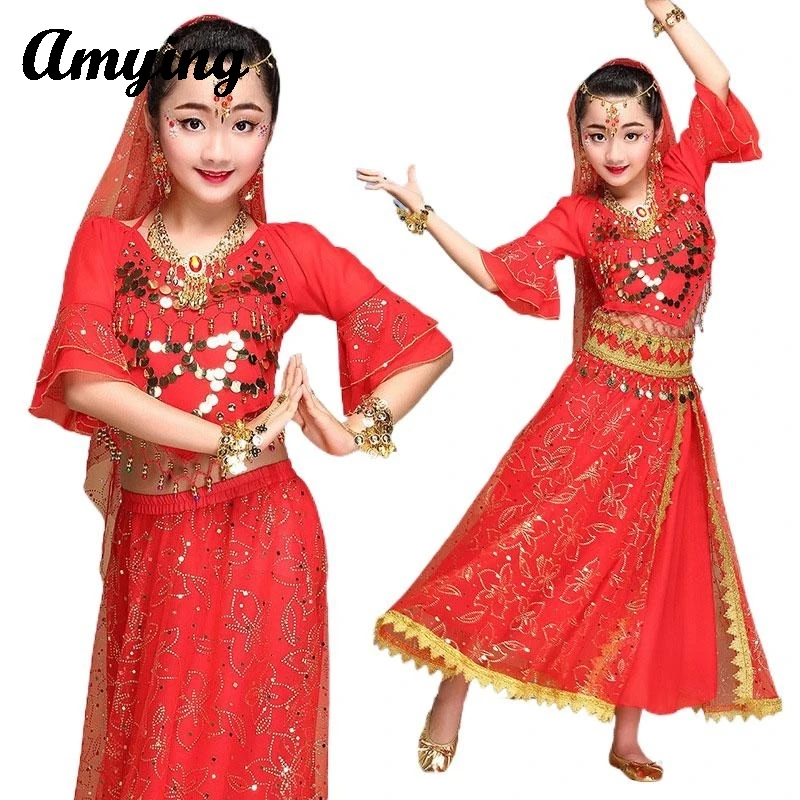 

2024 New Child /Kids Arabic Belly Dance Costumes Set Girls India Belly Dance Clothes Kids Indian Dance Sequin Practice Outfit