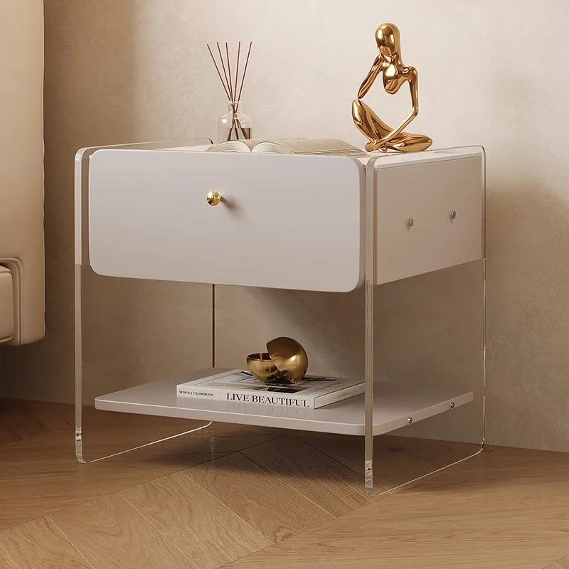 Acrylic master bedroom light luxury cream wind bedside table modern simple drawer