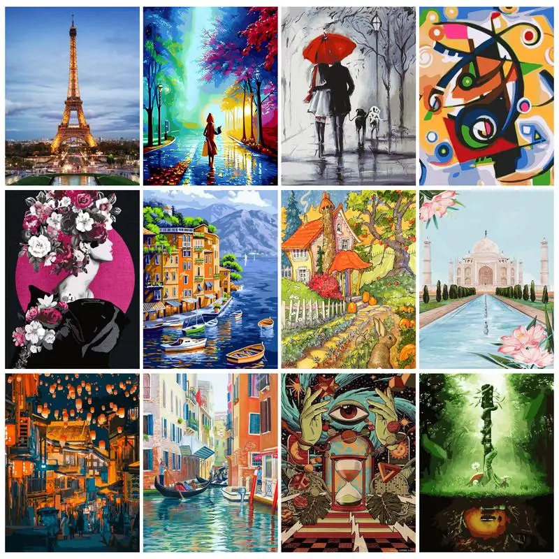 

CHENISTORY Paint By Number Canvas Painting Kits Scenery City Acrylic Painting By Numbers Diy Coloring Numbers Home Wall Decors