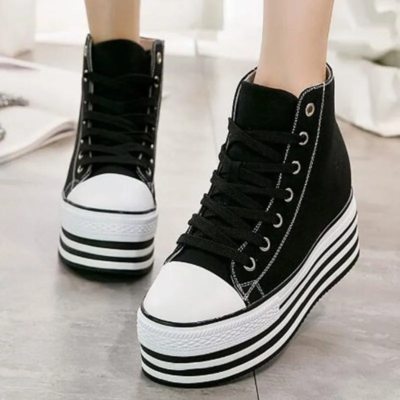 

Women's Shoes High Quality 8.5cm Luxury Canvas Shoes High Top Fashion 2026 Breathable Casual Thick Bottom Women Chunky Sneakers