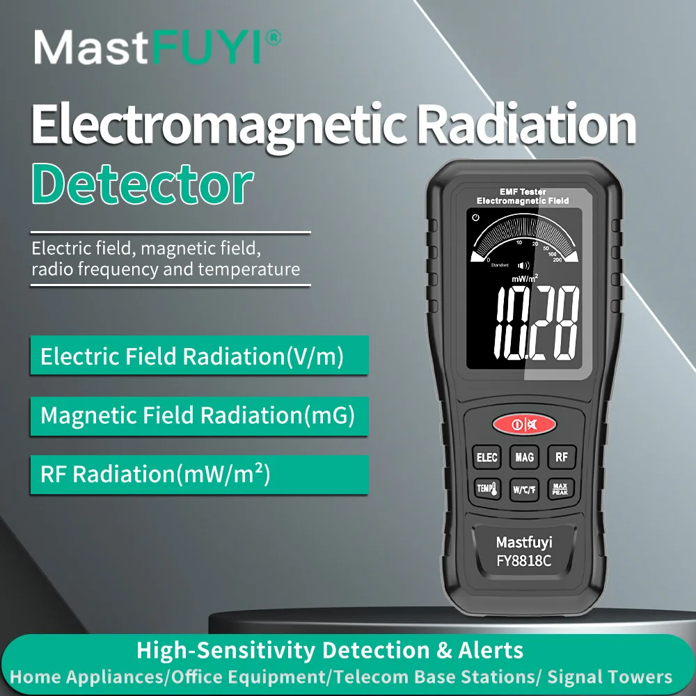 MASTFUYI FY8818C كاشف الإشعاع الكهرومغناطيسي الكل في واحد مع حامل الذروة، مقياس كثافة الطاقة EMF وRF القابل لإعادة الشحن USB-C #1