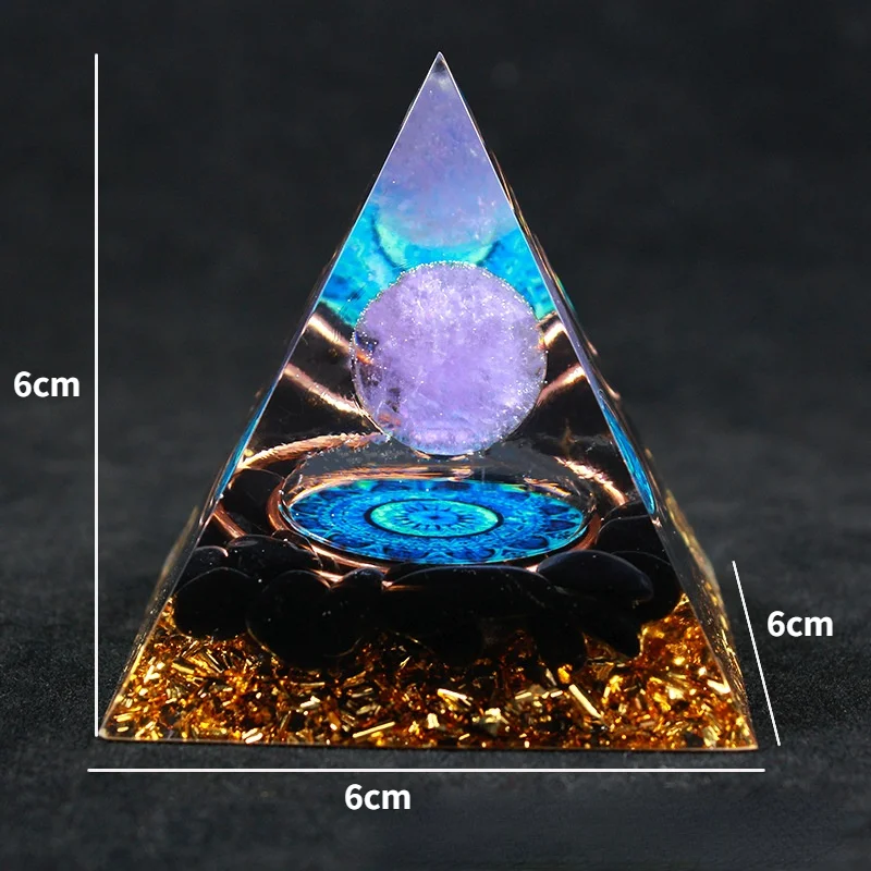 6CM Energy Generator Pyramid Amethyst Peridot Healing Natural Crystal Reiki Chakra Generator Orgonite Pyramid Meditation Tool