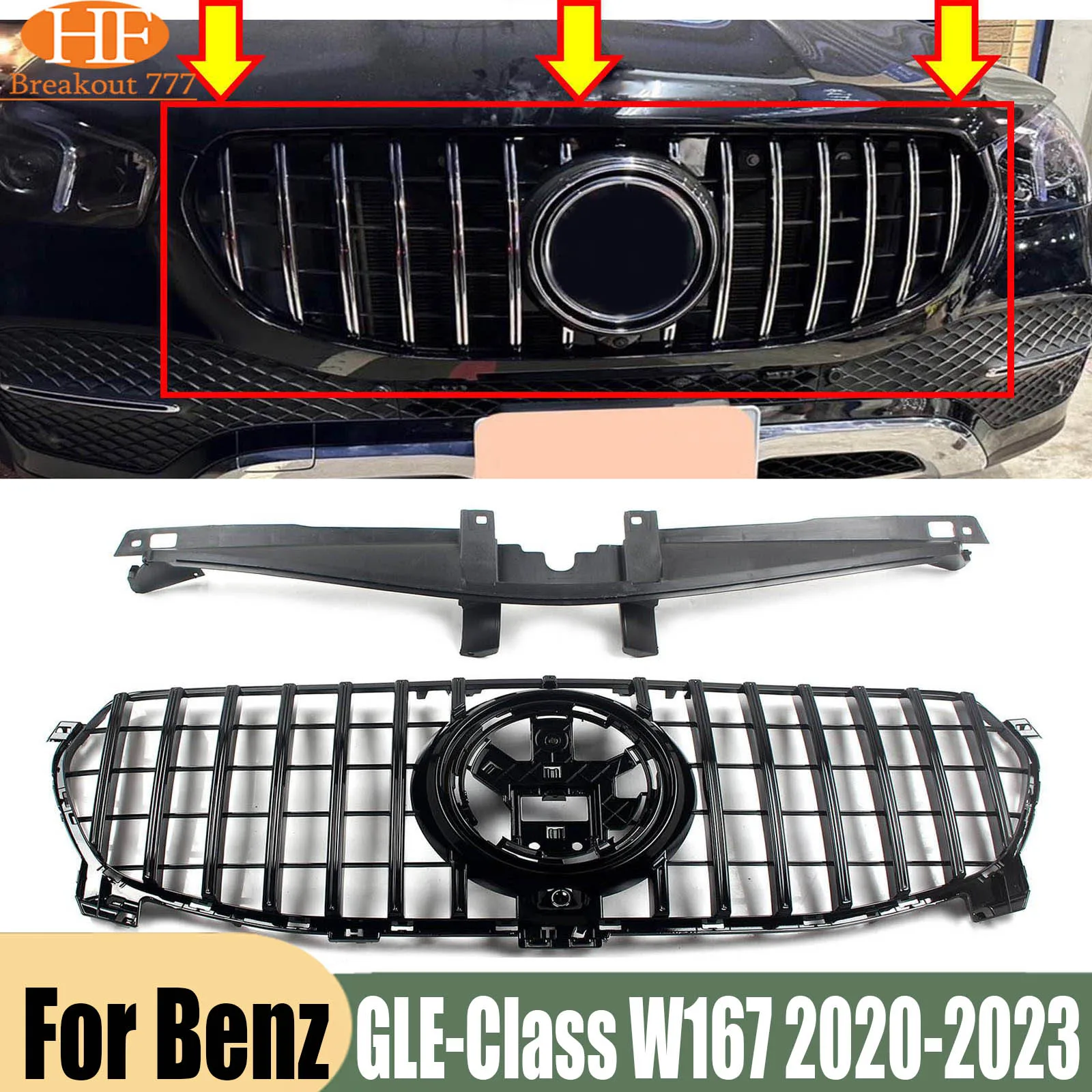 Car Front Racing Facelift Grilles For Mercedes-Benz GLE-Class W167 2020-2023 GT Style