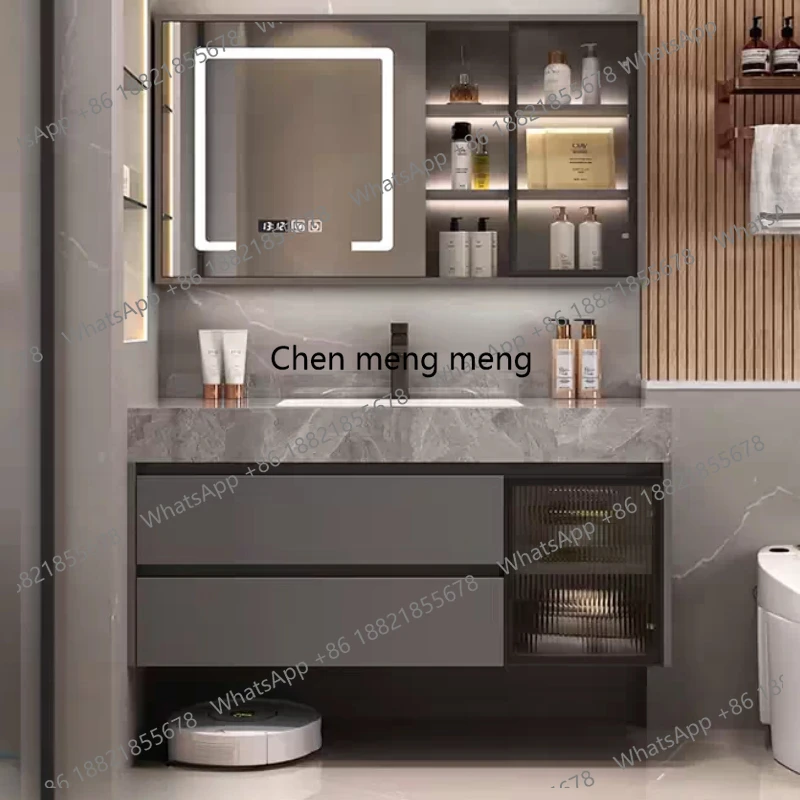 Pie bathroom cabinet rock slab ceramic seamless wash basin combination bathroom washbasin