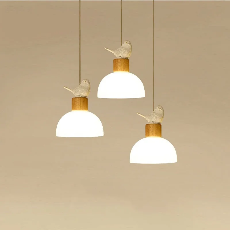 

Modern Nordic Wood Bird Pendant Light Simple Staircase Restaurant Aisle Hanging Lamp Creative Bedroom Bedside Small Chandelier