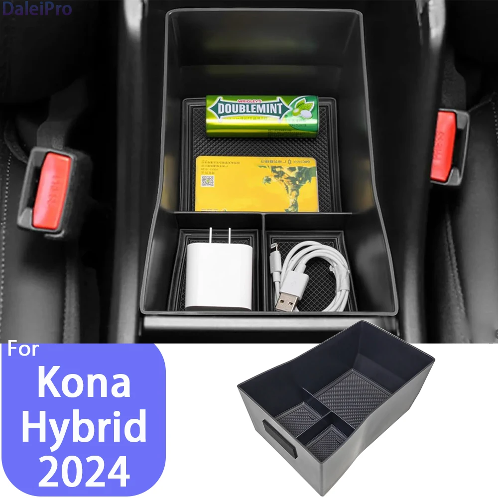 For Kona Hybrid Phev SX2 2024 2025 Car Armrest Box Center Console Organizer Storage Box Phone Holder Car interior Accessories