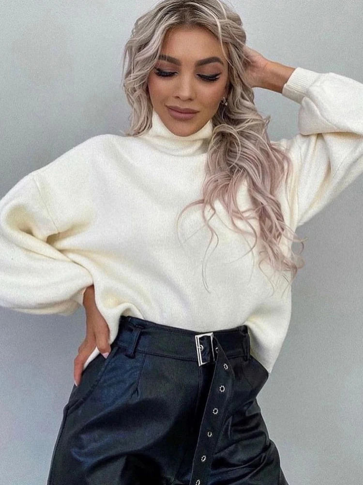 

Elegant Turtleneck Sweaters Women Winter Warm Knitted Sweater Female Casual Loose Soft Jumpers Lady Stylish Long Sleeve Knitwear