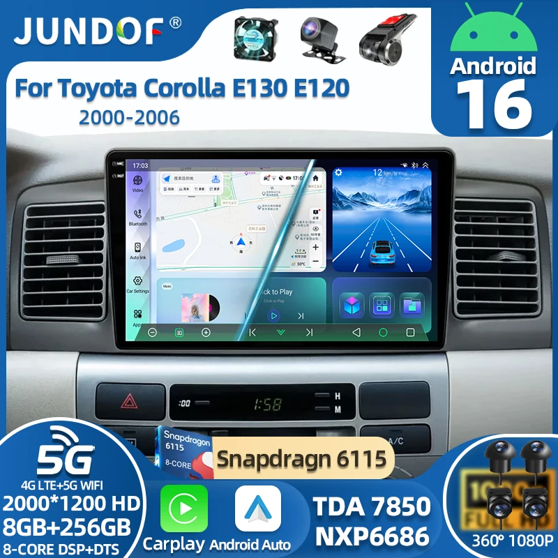 Android 16 Car Radio For Toyota Corolla E130 E120 2000 - 2006 Multimedia Video Player Navigation GPS stereo Carplay 4G Head Unit