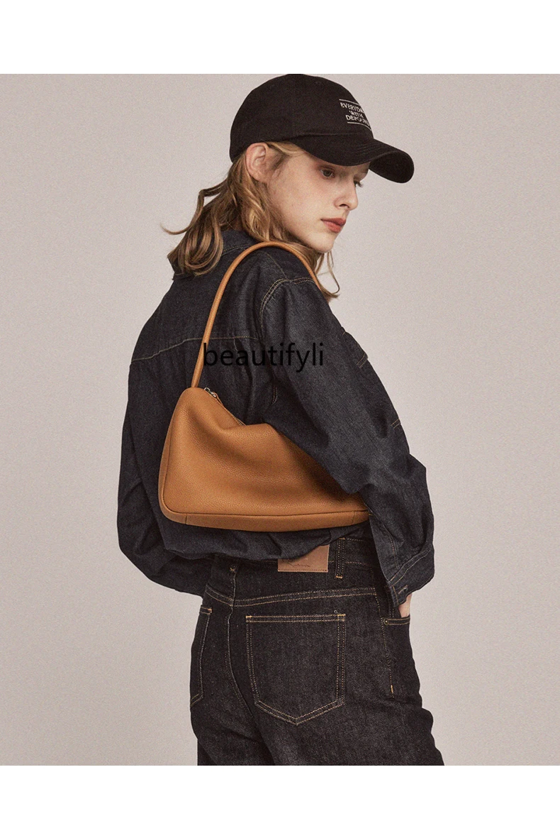 First Layer Cowhide French Style Underarm Bag Simple Temperament Original Shoulder Women's Bag Small Bag