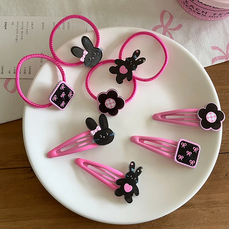 Sweet All-match Girl Bow Rabbit Hair Clip Flower Elastic Hair Ties Cartoon Kawaii BB Clips Hairpin For Children Hair Accessories