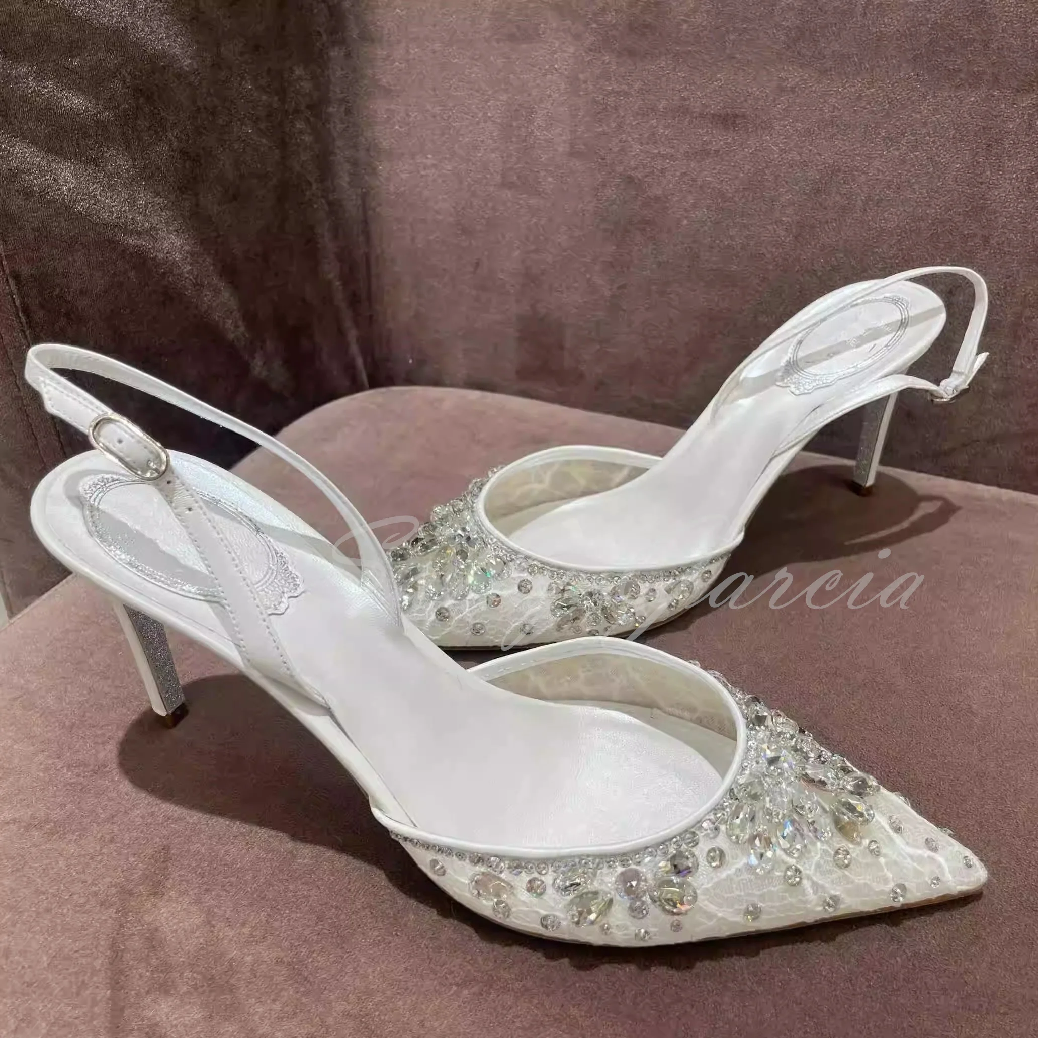 Diamond Lace Wedding Shoes Women Summer New Pointed Toe Thin High Heel Crystal Stiletto Heel Bridal Wedding Banquet Shoes