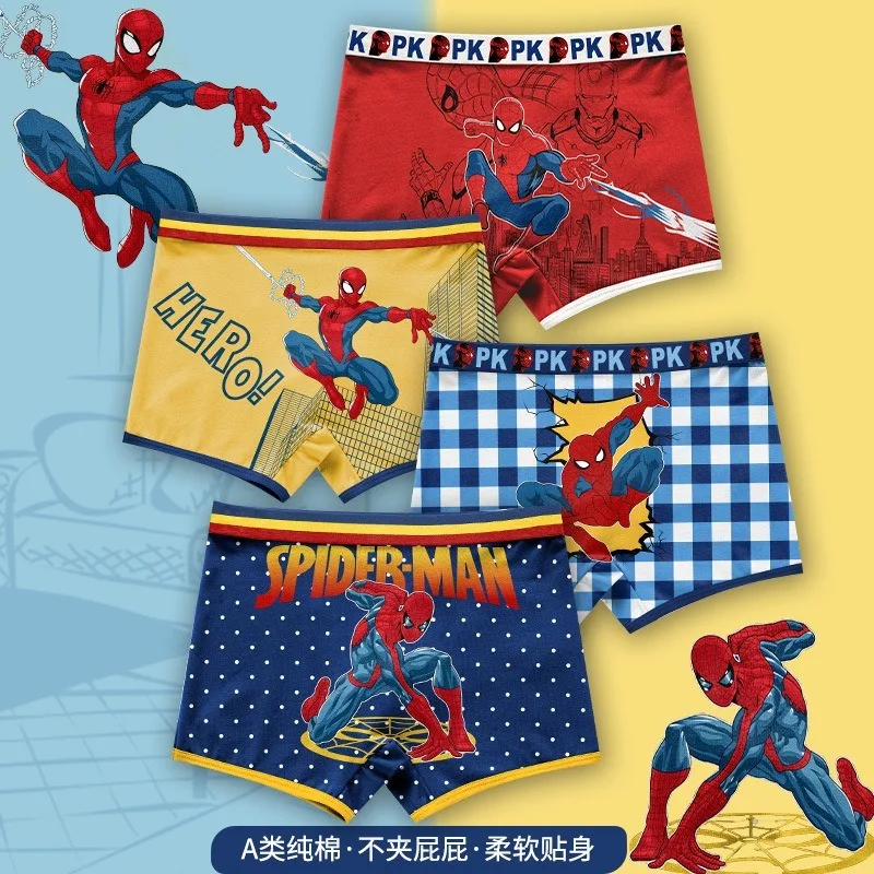 

4Pcs/lot New Miniso Spider-Man Children Underpant Marvel Series Breathable Brie Boy Underwear Cotton Boxer Shorts Christmas Gift