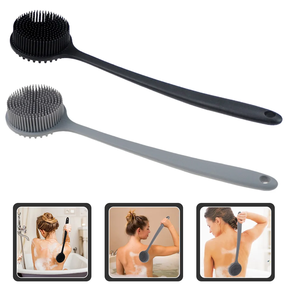 

2 Pcs Long Handle Bathroom Massage Brush Scrubber Silcone Body Scrubbers Pp Exfoliator Back