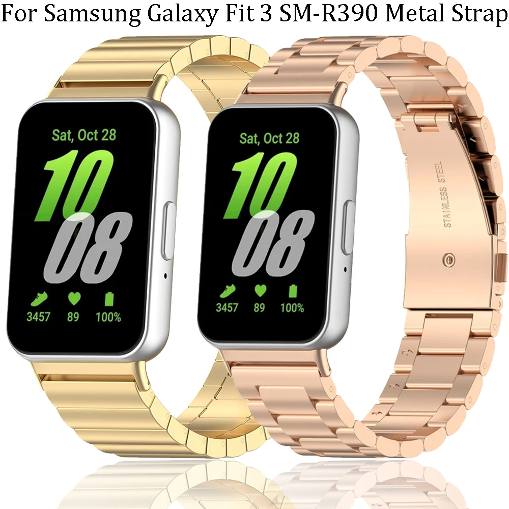 Metall-Edelstahlarmband für Samsung Galaxy Fit 3, SM-R390, austauschbar, bequem, mit Metallschnalle, Armband-Zubehör