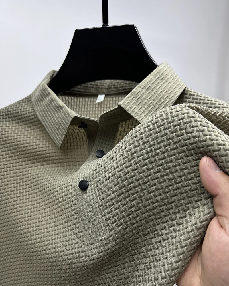 Polo elastica in seta di ghiaccio di alta qualità nuova maglietta autunnale/estiva Trend Top di lusso a maniche corte da uomo traspirante