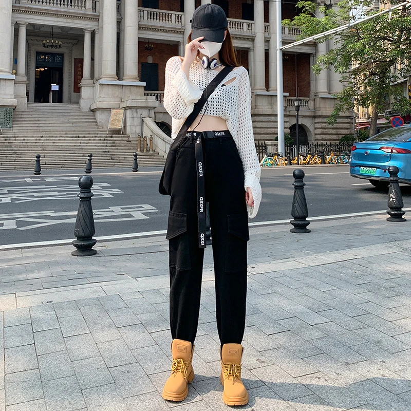 Retro Hot Girls Cargo Harem Jeans Women High Waist Loose Slim Bottoms Autumn Camouflage Dad Pants Streetwear Trousers Clothing