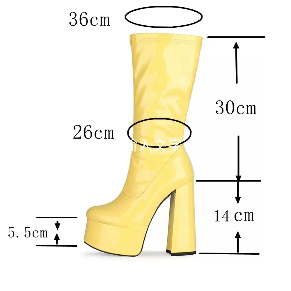 REAVE CAT INS Brand Platform Chunky High Heels Sexy Women Mid Calf Boots Color Big Size 43