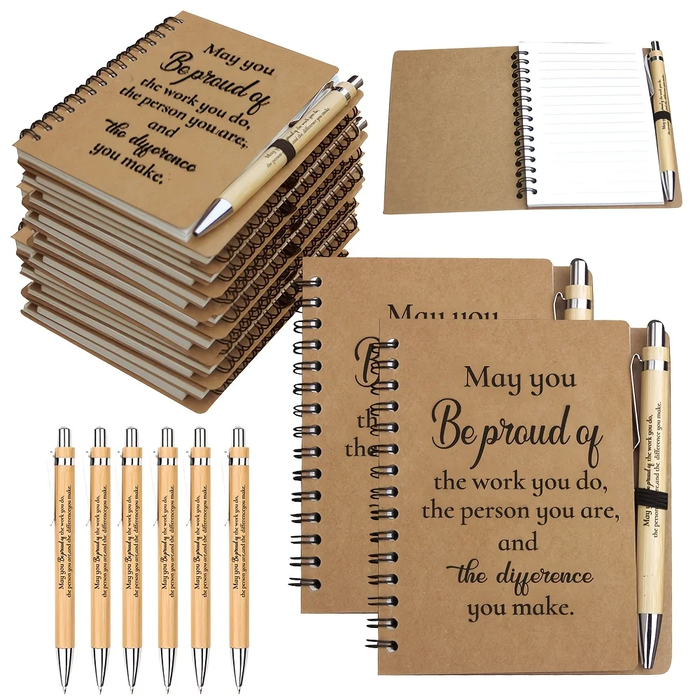 Bamboo Press Ballpoint Pen Set with Inspirational Quote Notebook Gift for Students Office Motivational Writing Tools