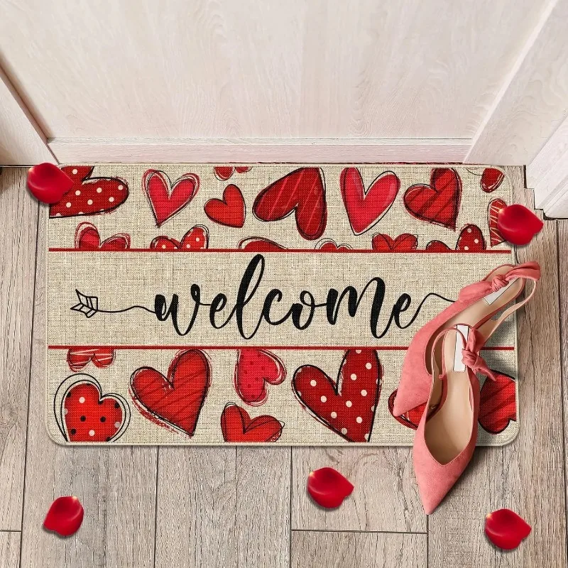 Love Valentine's Day Doormat Pink and Red Heart-shaped Welcome Doormat Living Room Carpet Living Room Entrance