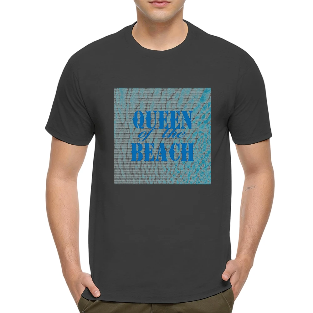 Mens 100% Cotton T Shirt Distressed Blue Letter Wave Halftone Background Print Breathable Short Sleeve Daily Wear