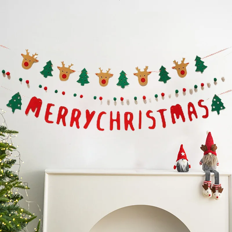 DIY Handmade LED String Light Decorated Merry Christmas Holiday Hanging Home Room Background Pull Flag Banner Christmas Pendant