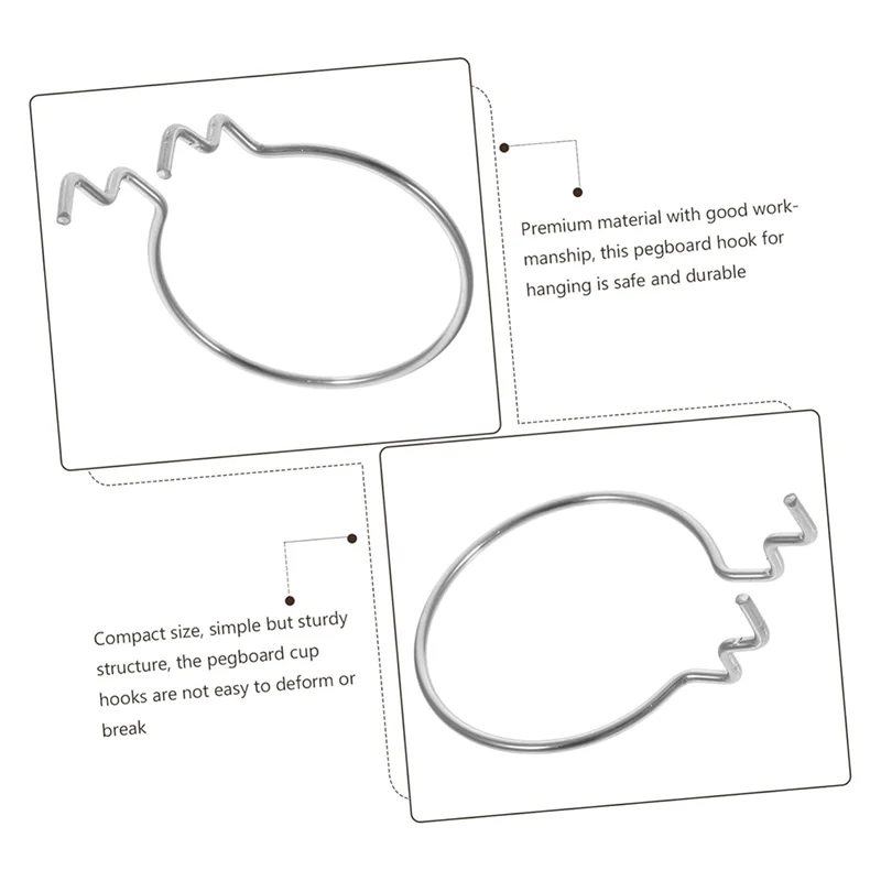 A98E-Pegboard Cup Holder Hooks 10Pcs Heavy Duty Metal Hooks Ring Design For Organizing Cups For Garage