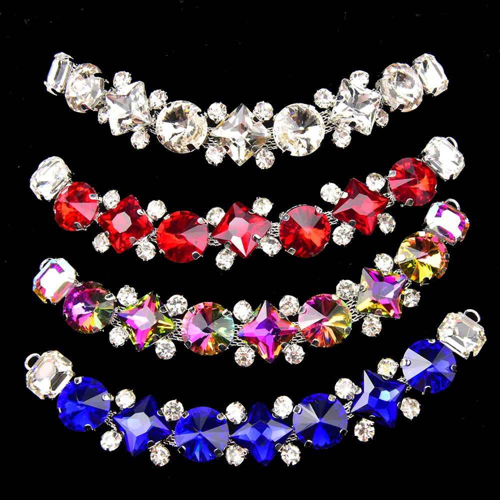 1Pc Color Crystal Flip Flops Decorative Buckles Rhinestone Bikini Connectors Metal Chain Sew On Trim For Clothing Accessories