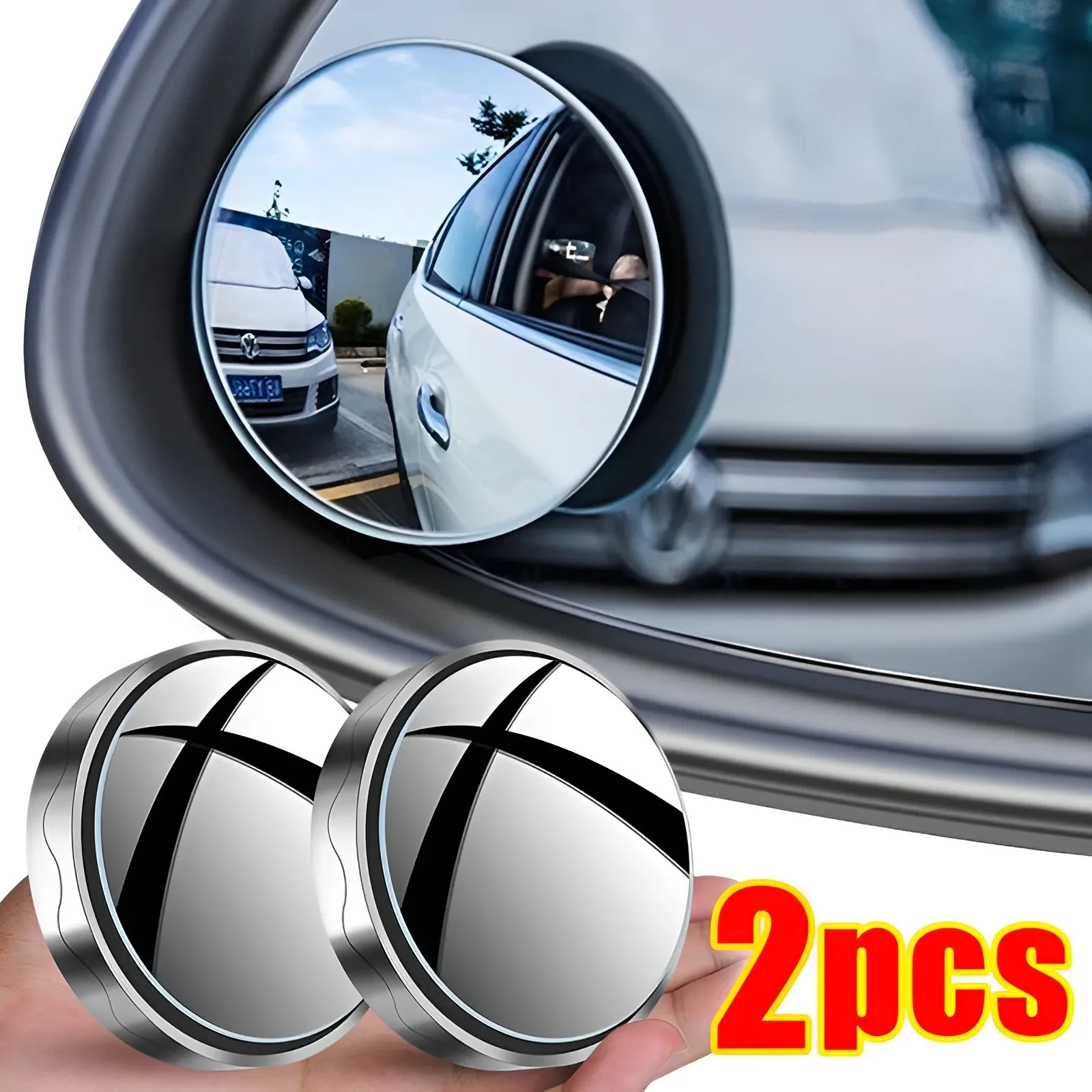 2Pcs 360 Degree Car Suction Cup Mount Auxiliary Rearview Mirror 360 Degree Rotating Wide-angle Round Frame Blind Spot Mirror