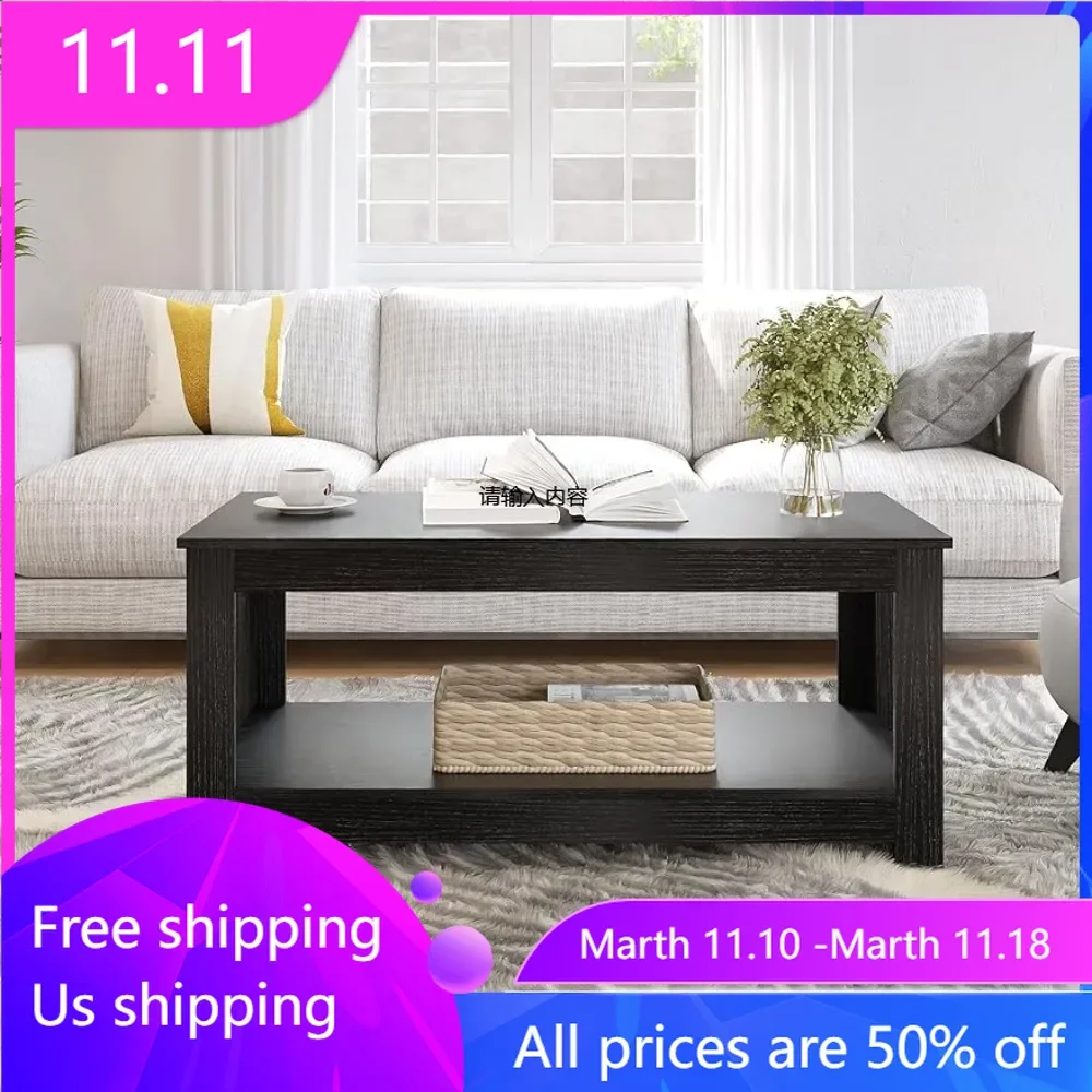 

Coffee Table Living Room Table 2-Tier Rectangular Console Living Room Scratch/Water Resistant Farmhouse Easy Assembly Café