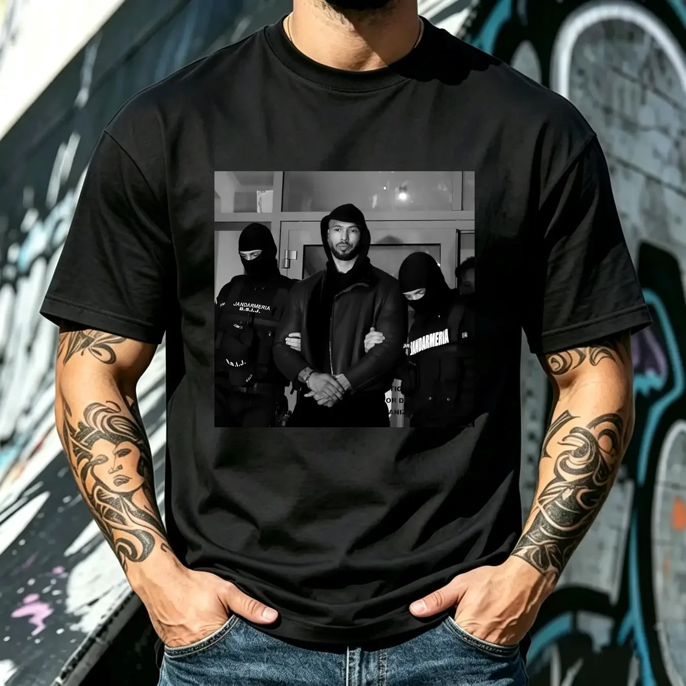 washed T Shirt ANDREW TATE ARREST TOP G long or short sleeves vintage Washed streetwear Slightly graphic homme Casual Unisex