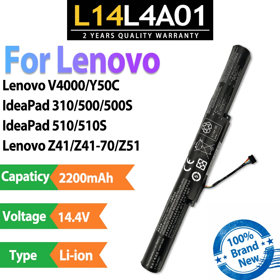 L14L4A01 2200mAh 14.4V Laptop Battery For Lenovo V4000 Y50C IdeaPad 310 500 500S 510 510S Z41 Z41-70 Z51-70 L14L4E01 L14M4A01