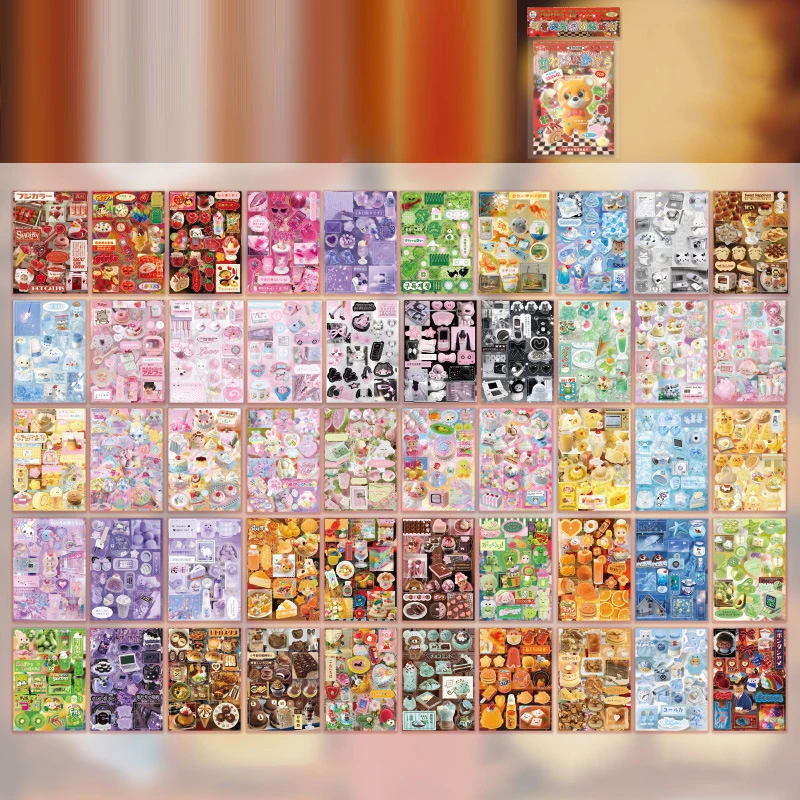 50 Sheets/Book Cute Cartoon Y2K Cut Film Sticker Girl Journal Phone Case DIY Scrapbook Sticker Kawaii Decoration Sticker Gift